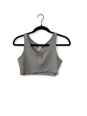 Tilly's Gray Ribbed Henley Crop Top